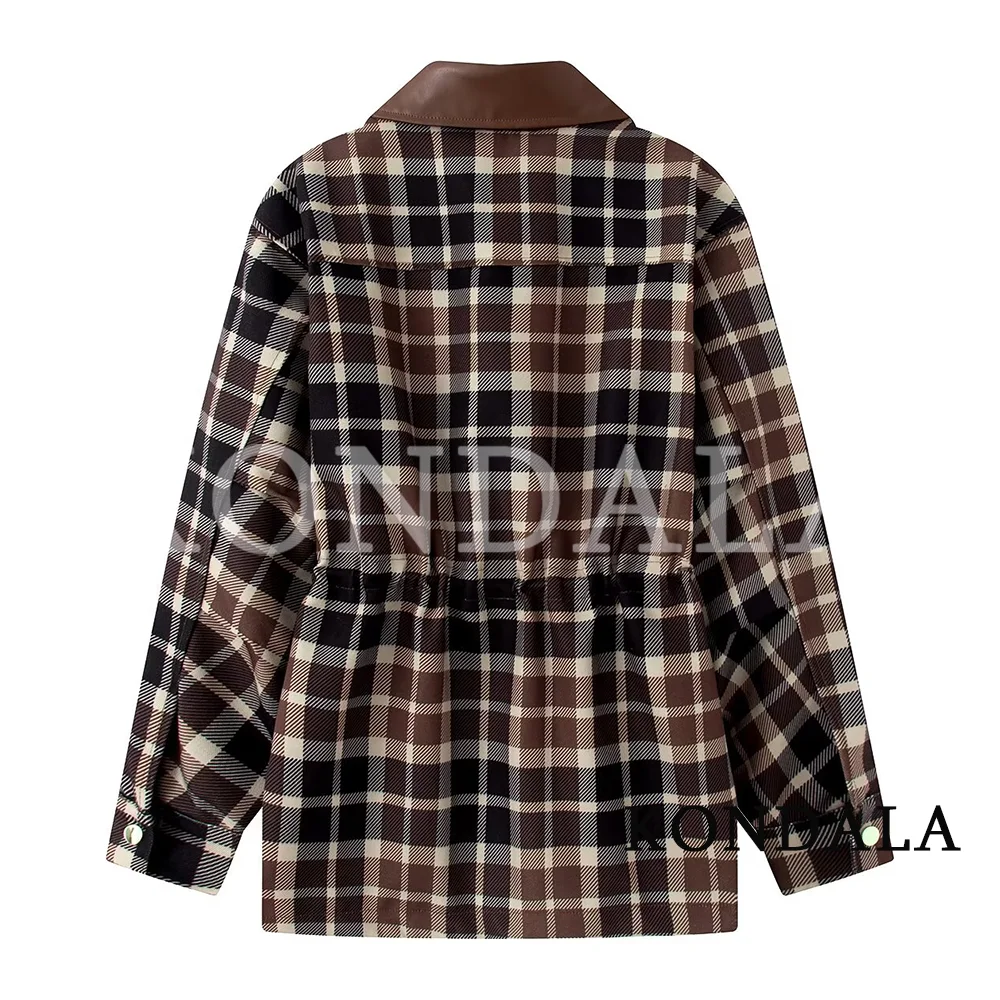 KONDALA Women Vintage Chic Plaid Coat Elegant Waist Drawstring Pockets Trench Coat 2026 Fall Trendy Commute Casual Coat Jacket