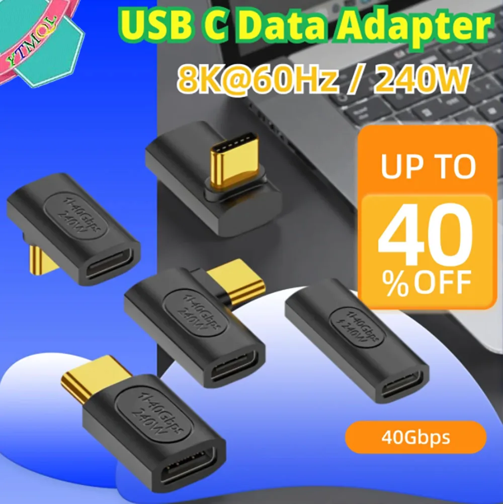 1Pcs 90 Degree USB-C Adapter 240W 8K 60Hz, Right Angle Type-C Connector for PlayStation 5, Xbox Series X, Dell XPS, MacBook
