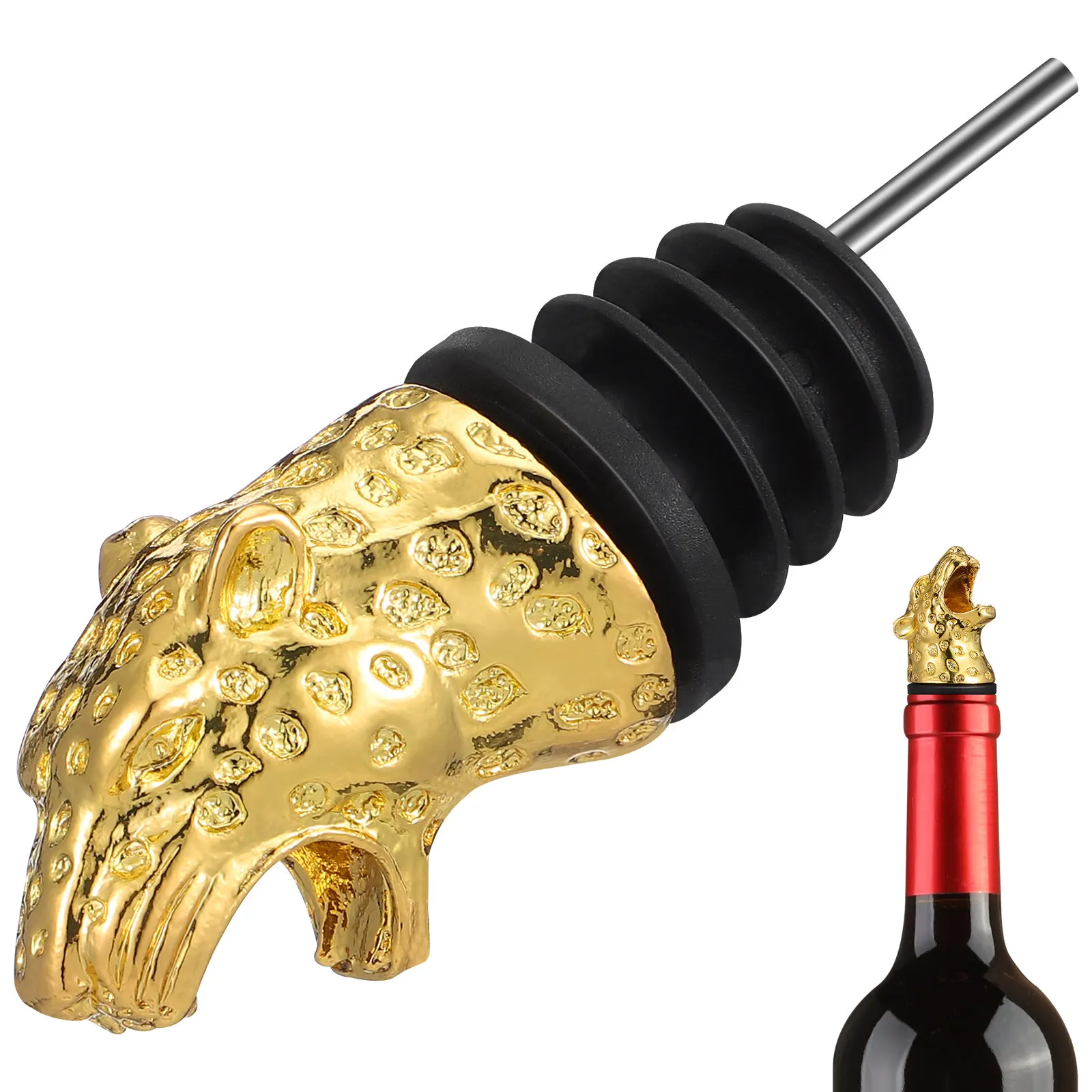 

Wine Pourer Stopper in Golden Alloy Bottle Cap for Home Bar Party Fast Flow Control Fun Decorative Gift