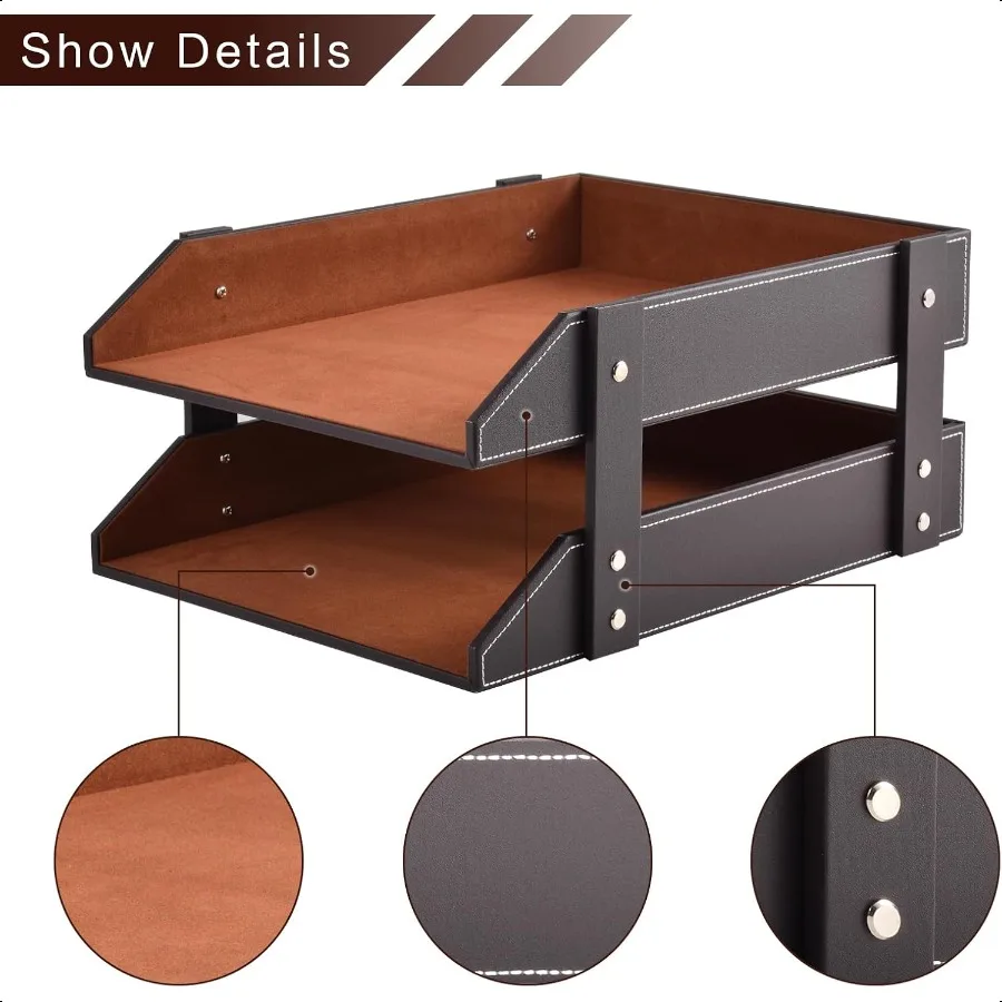 Кожаный настольный органайзер, 2 уровня, штабелируемый держатель для лотка для писем, офисный ящик для хранения настольных ящиков для документов, канцелярских товаров, журналов, новинка