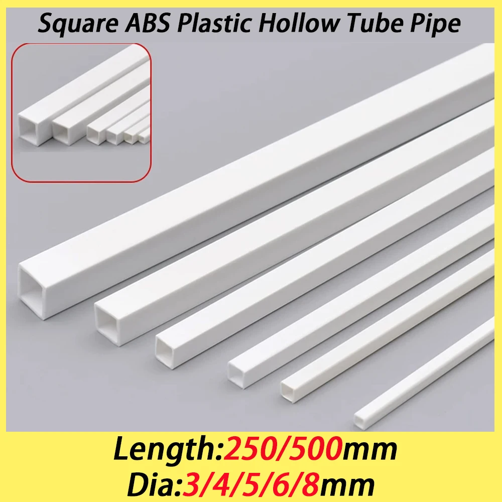 5Pc Dia 3x3mm~10x10mm Square ABS Plastic Hollow Tube Pipe Length 250/500mm DIY Material for Model Part Accessories DIY Car Frame