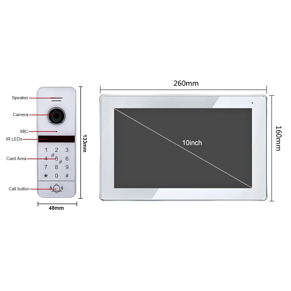 Tuya interkom Video 10 inci Wifi, sistem interkom bel pintu masuk Video dengan tombol dan layar sentuh, Interphone 1080P Rfid