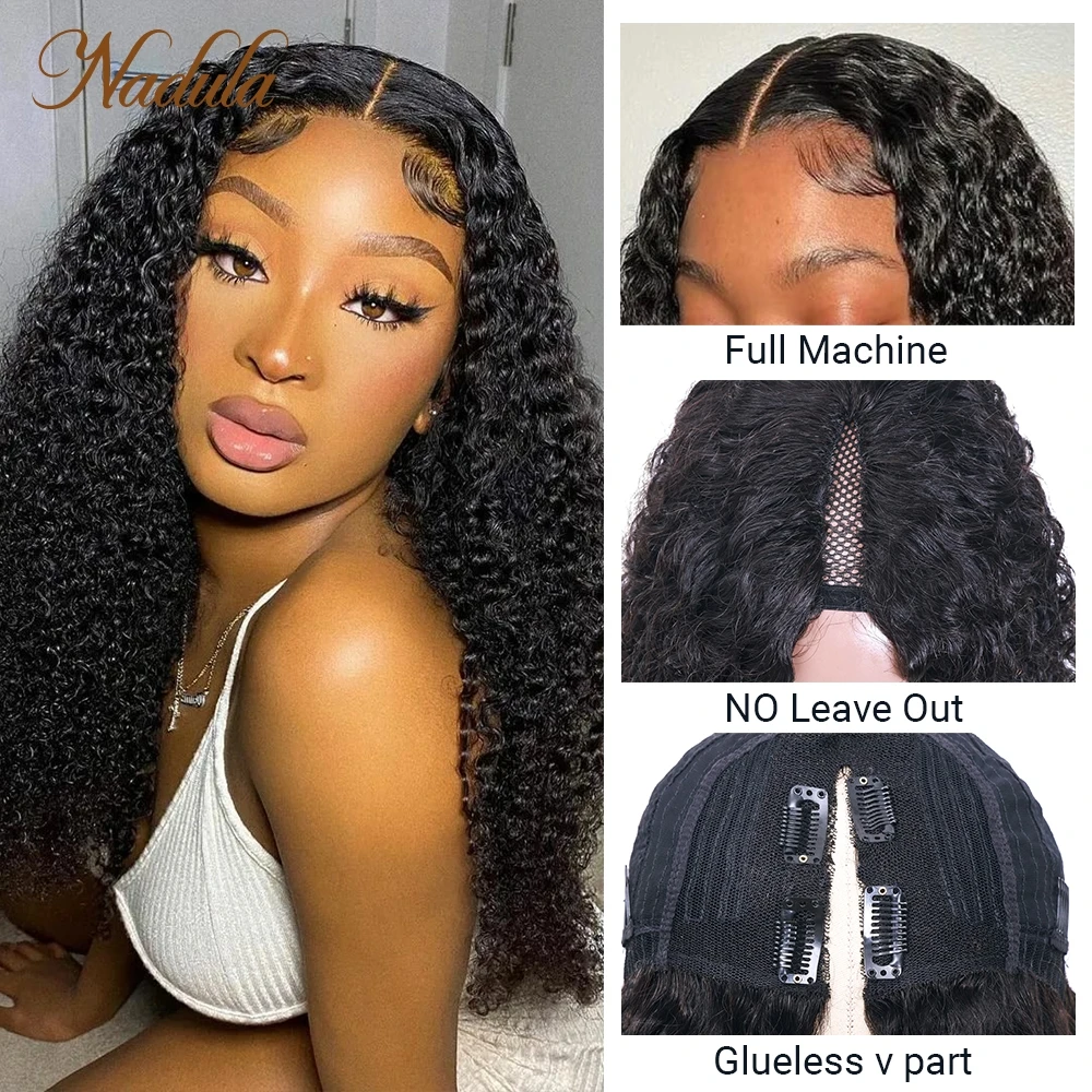 Nadula Hair V Part Wig Human Hair Upgrade Scalp Curly U Part Wig Real Scalp Human Hair Wig Parting Anyway For Woman