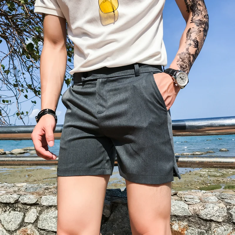 Verão sólido lado split shorts roupas masculinas 2022 simples todos os jogo fino ajuste dos homens shorts preto cinza calças de alta qualidade