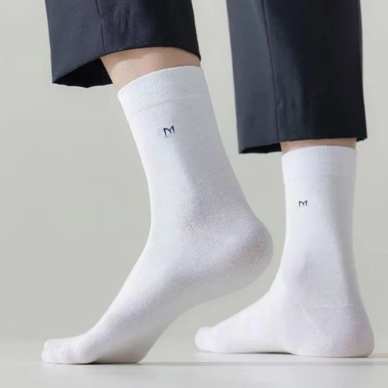 Randomly Selected 5 Pairs of New Men's Business-Style Solid Color Casual Breathable Everyday Versatile Mid-Calf Socks