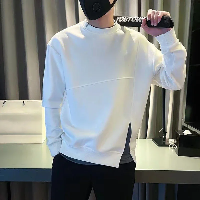 

Sweatshirt for Men T-shirt Hoodieless Male Clothes White Top Spliced No Logo Pullover Welcome Deal Pastel Color Autumn New in S