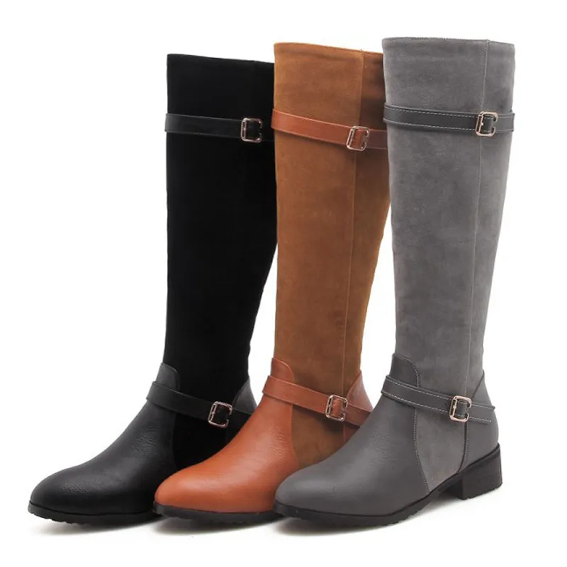 

Лоскутные женские сапоги до колена с пряжкой, высокие сапоги для верховой езды, женская зимняя женская обувь на квадратном каблуке 4 см, botas largas mujer WSH5436