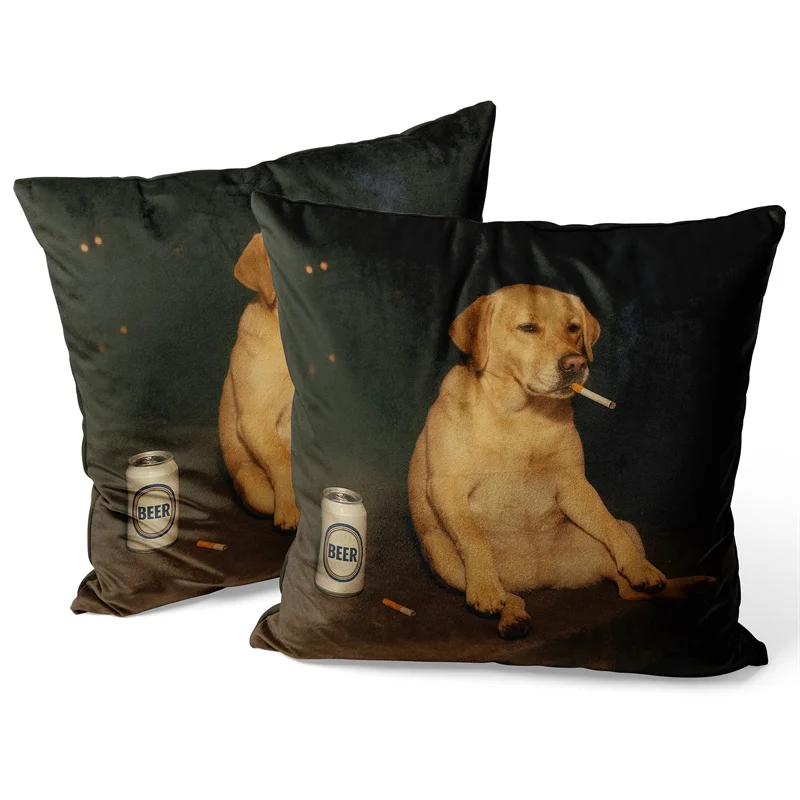 Gaslight Gatekeep Girlboss Funny Smoking Dog Meme Cigarette Throw Pillow Covers Cushion Cases Pillowcases 45cm x 45cm