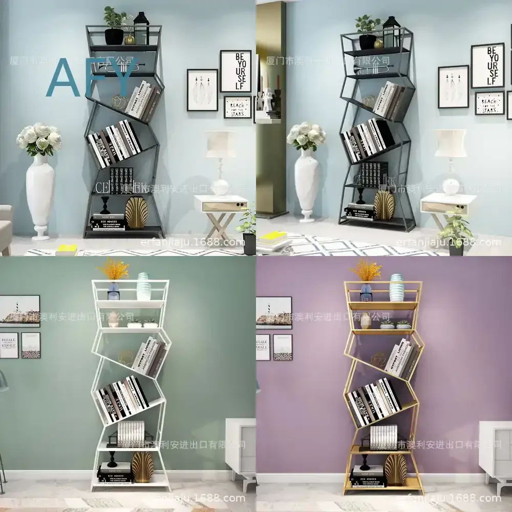 Nordic Creative Iron Bookshelf Room Divider Shelf Unit for Living Room Floor Standing Screen Display Rack Modern Minimalist