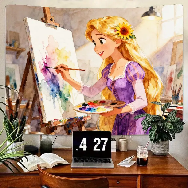 

1PC Disney Princess Rapunzel Painting Tapestry, Vibrant Watercolor Art Wall Hanging, Aesthetic Room Decor, Gift for Girls & Prin