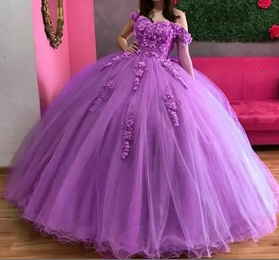 ANGELSBRIDEP Paarse Quinceanera Jurken Geappliceerde Bloemen Baljurk Sweet 15/16 Jurk Prom Party Jurken Voor Meisjes Aangepaste