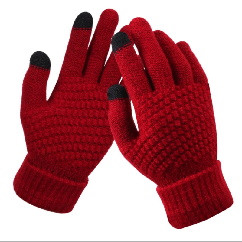 1Pair Thicken Knitted Gloves For Phone Screen Male Winter Autumn Warm Wool Cashmere Solid Gloves Men Mitten Business Gloves