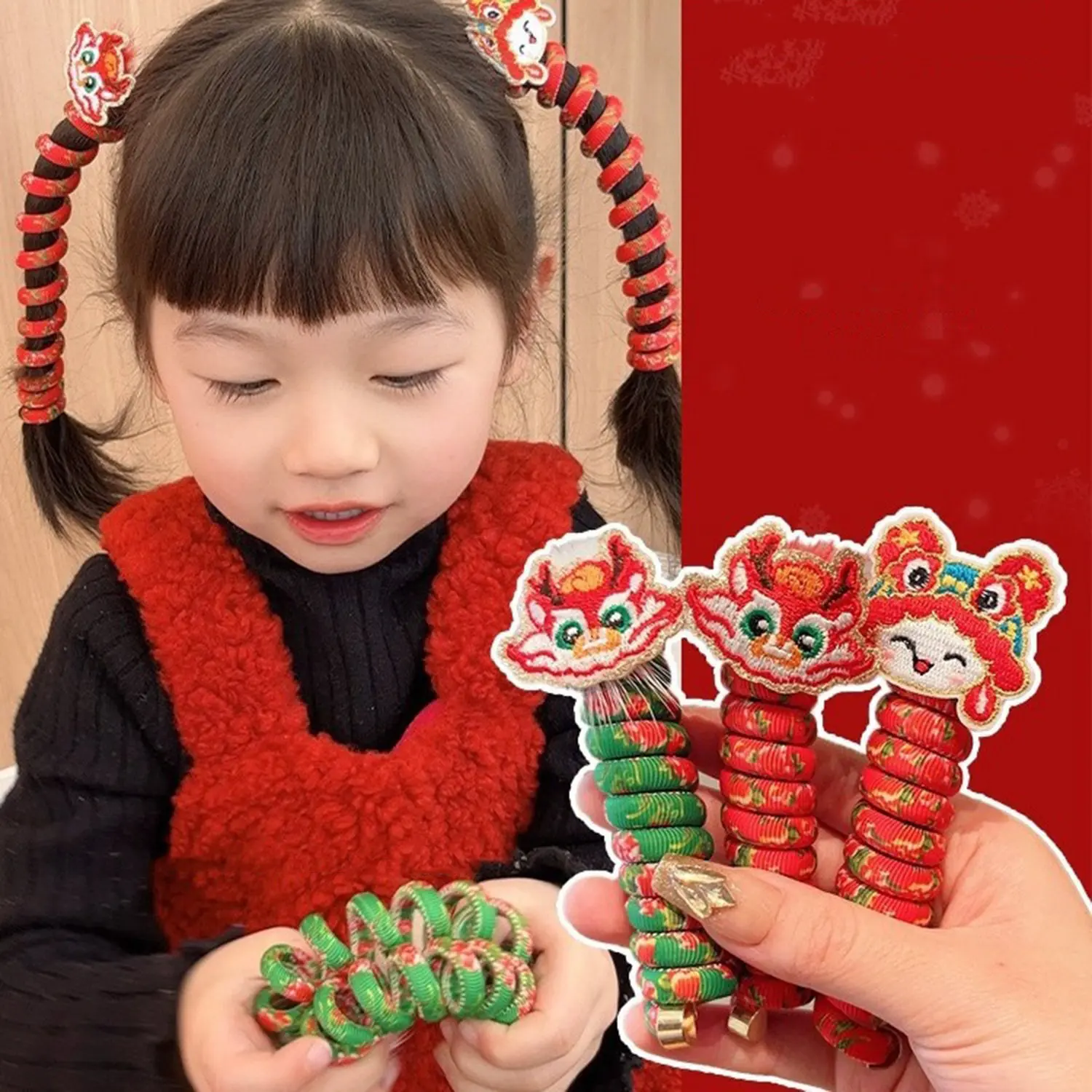 New Year Curly Telephone Wire Hair Tie For Children Cute Cartoon Dragon Hair Band Hair Accessories For Young Kids Hair Scrunchie view 3