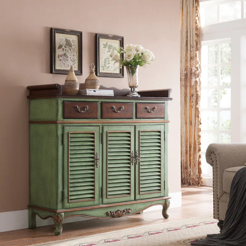 CX solid wood entry with drawers partition porch, locker small apartment retro green
