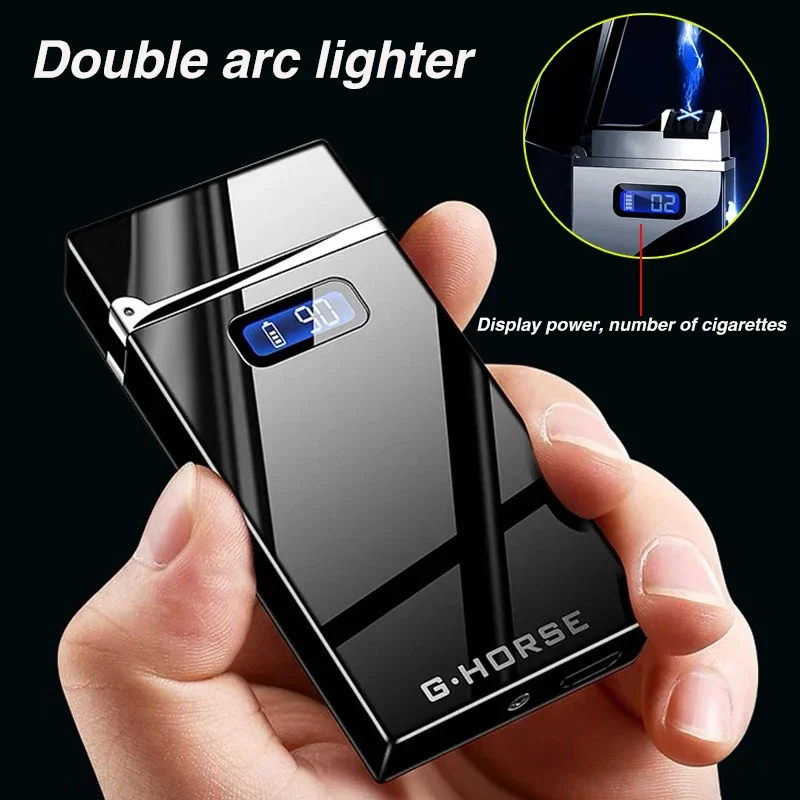 

USB Electronic Charging lighter Dual Arc Plasma Cigarette Lighter LED Power Windproof Electric Pulse Torch Lighters Gadgets Men