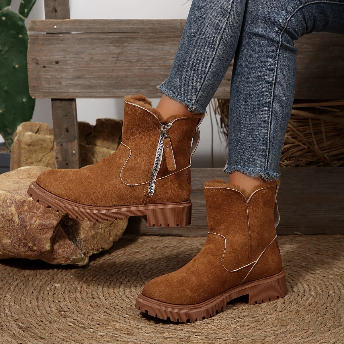 أحذية الثلوج النسائية الجديدة لعام 2025 أحذية مسطحة قصيرة غير قابلة للانزلاق أحذية نسائية شتوية دافئة مصممة على الموضة أحذية Zapatos De Mujer #5