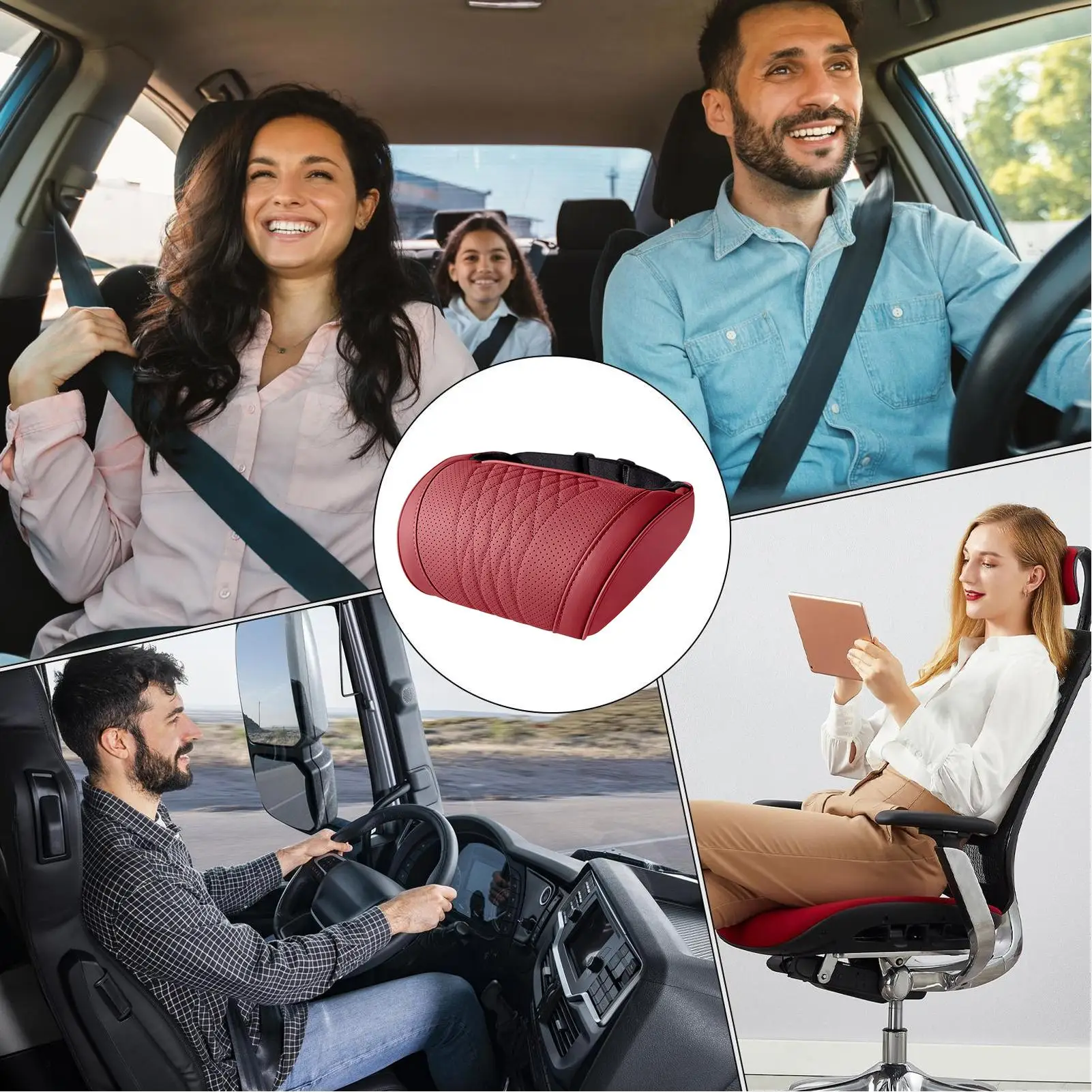 memory foam car headrest and neck pillow with Adjustable Strap Car Driving Headrest Pillow for Long Road Trips Travel