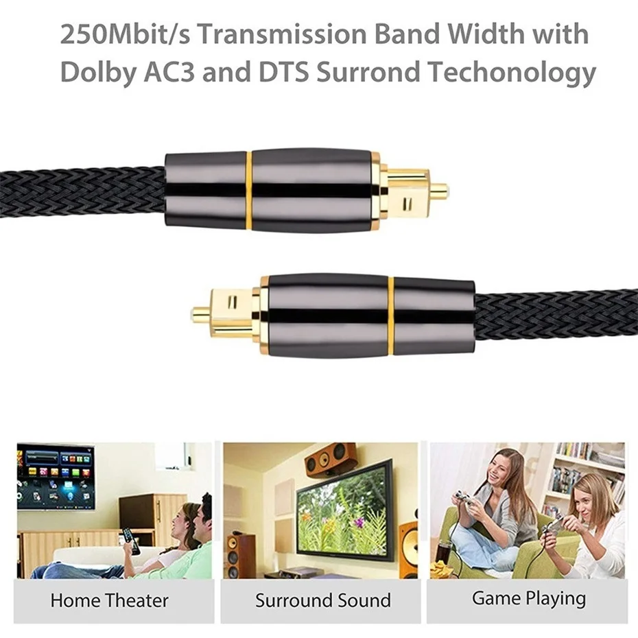 HIFI 5.1 Digital Optical Audio Cable Toslink SPDIF Coaxial Cable for Amplifiers Blu-ray Xbox 360 PS4 Soundbar Fiber Cable