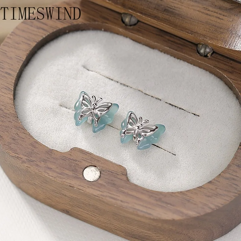 

TIMESWIND Original A-type Light Blue Butterfly Three-D S925 Silver Women Earrings Fashion Jewelry with Certificate