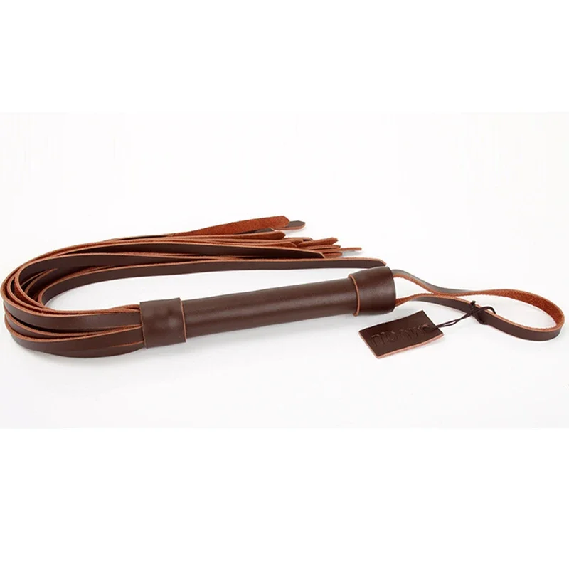 49CM Brown Genuine Leather Horse Whip,Handmade Suede Flogger Bull Whip Cowhide Horse Riding Whip Handle with Wrist Strap