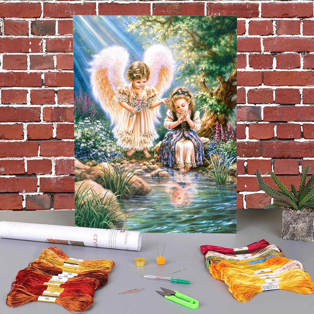 Angelo ritratto stampato 11CT punto croce ricamo Kit DMC fili Craft Handmade cucito cucito regalo timbrato Decor