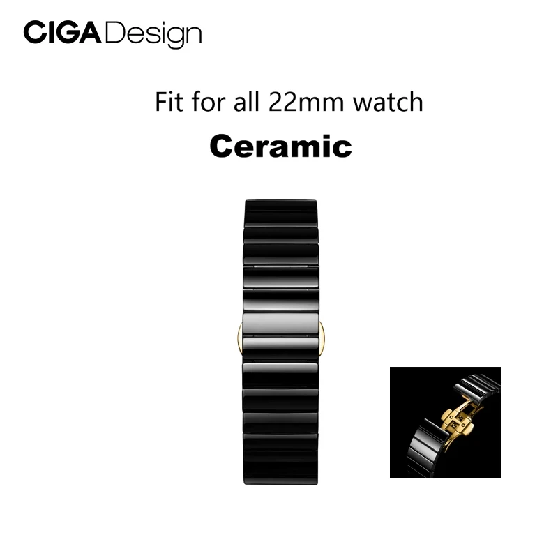 CIGA Design 22MM Ceramic Watch Band 316L Stainless Steel Buckle Watch Straps for Men Mechanical Automatic / Quartz Wristwatches