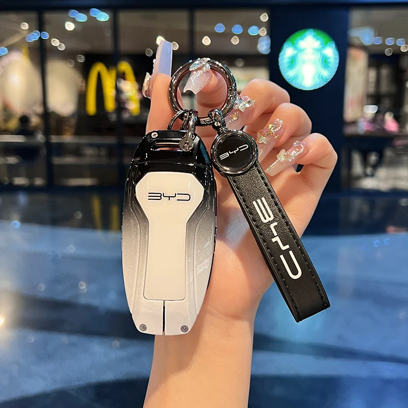 سبائك الزنك جديد حافظة مفاتيح السيارة الجلدية غطاء قذيفة فوب ل BYD أغنية زائد Atto 3 Han EV DM تشين ختم دولفين واقية السيارات المفاتيح #4
