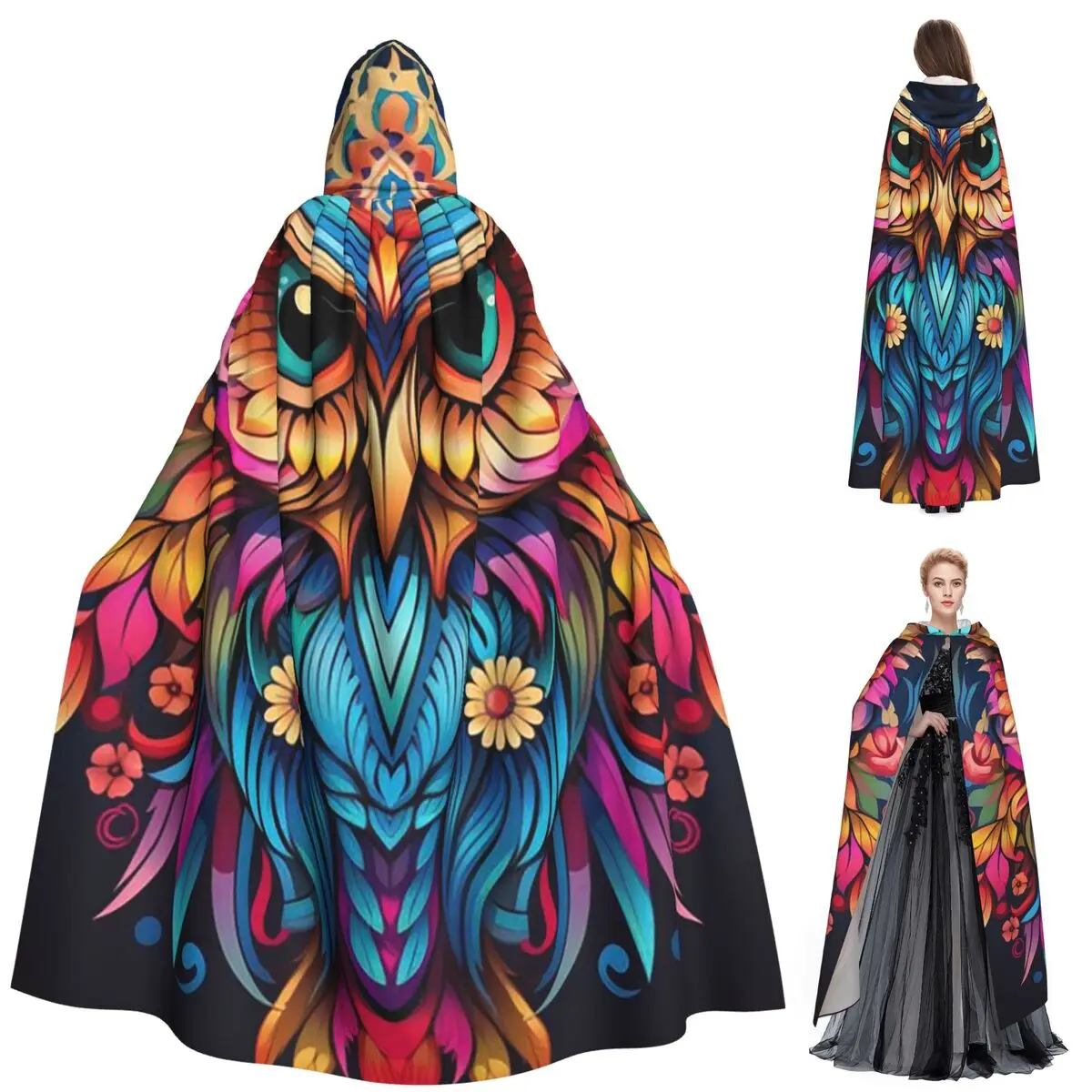 

Поэтика Мандала Бохо Сова длинный плащ с капюшоном ведьма средневековый костюм косплей накидка Хэллоуин пальто для взрослых унисекс