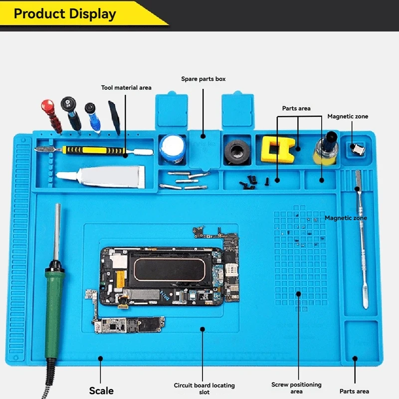 Silicone Soldering Mat High-Temperature Resistant, Anti-Static ESD Rework Platform For Hot Air Gun, Desoldering Repair B