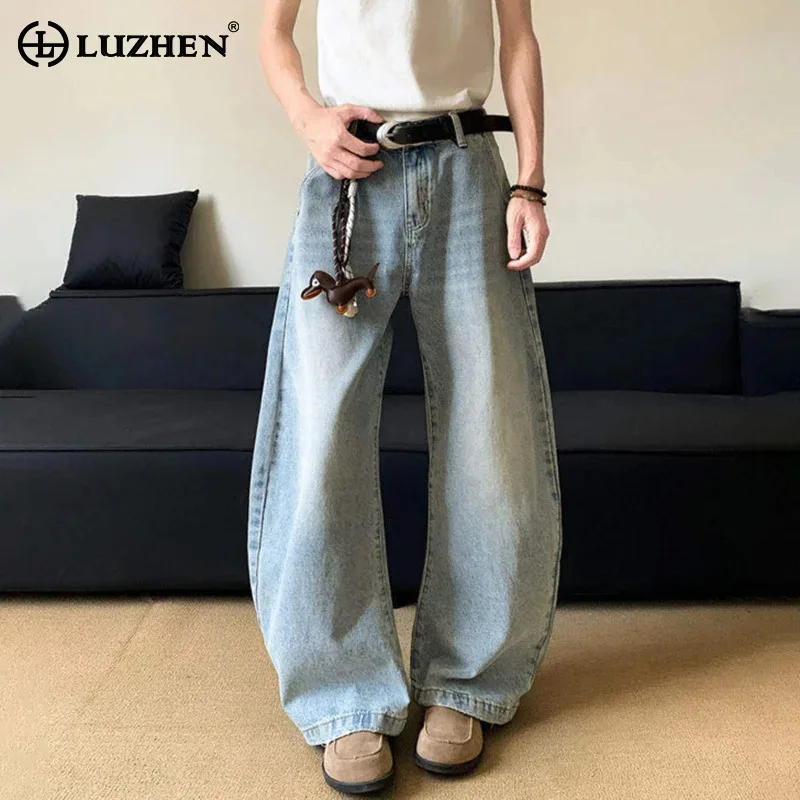 

LUZHEN Summer Thin Washed Vintage Scimitar Jeans New Trendy Loose Wide Leg Straight 2025 New Korean Original Denim Pants JY2940