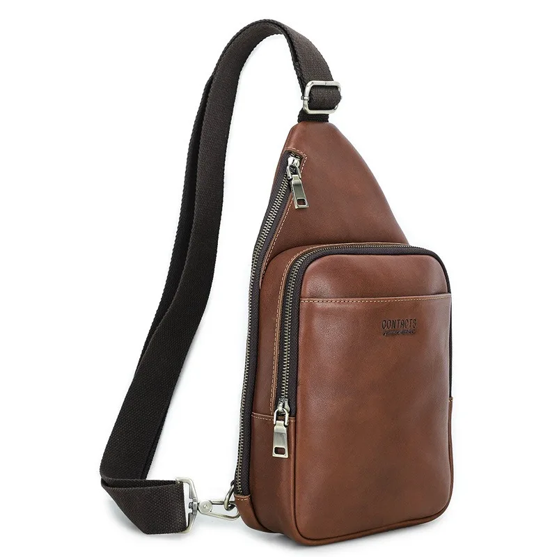 Leather Fashion Casual Men's Crossbody Bag Mini Backpack Mobile Phone Pocket Multifunctional Leather Men's Breast Bag