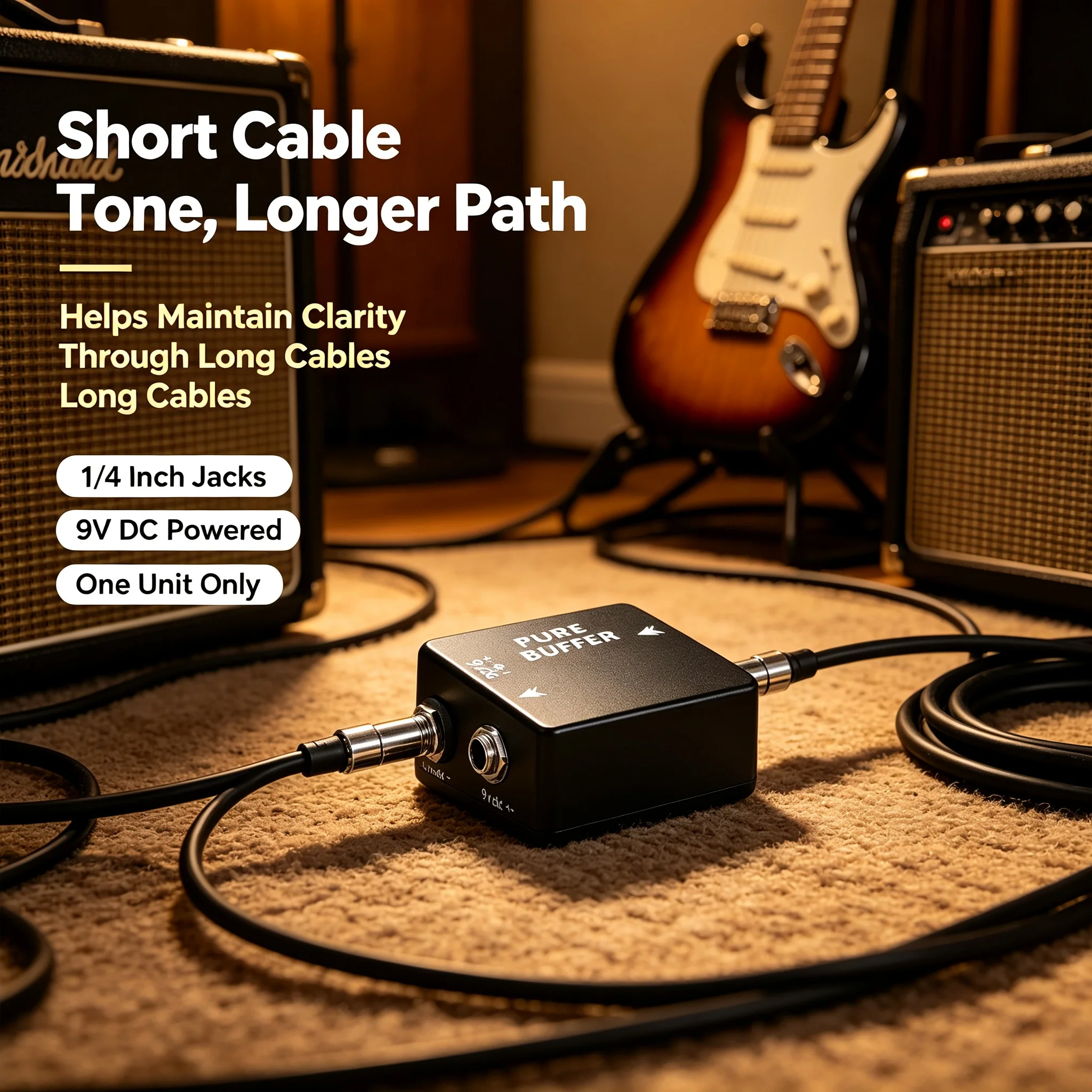 Mosky Pure Buffer Guitar Buffer Effect Pedal Signal Protection Long Cable Compatible Full Metal Housing 1mω Input 150Ω Output 9V