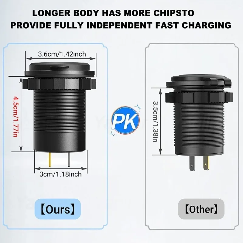 NEW Quick Charge 3.0 USB Charger Socket Power 12V/24V USB Car Outlet with LED Digital Voltmeter for Marine Boat Motorcycle Truck