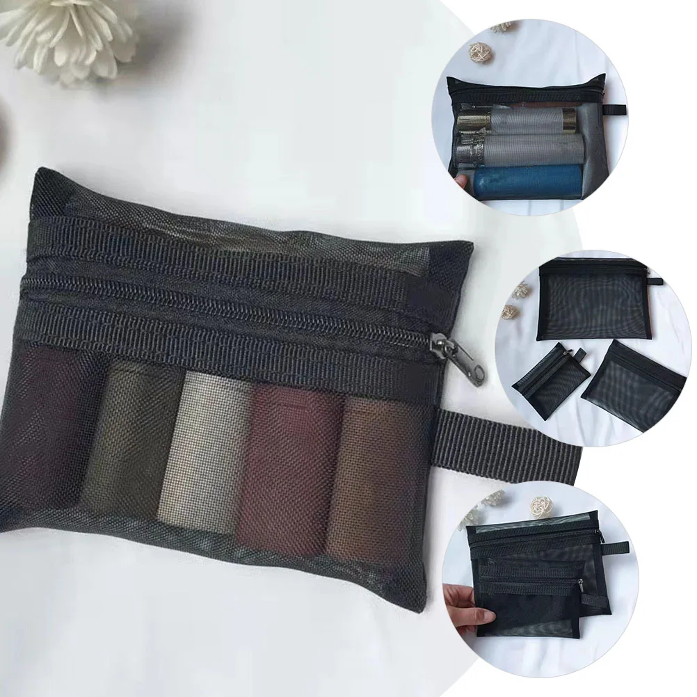 

3Pcs Mesh Zipper Pouch Bag Portable Makeup Organizer Travel Storage Pouch Large Capacity for Women Vacation Business