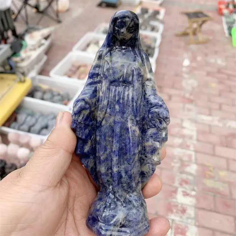 

15CM Natural Blue Sodalite Madonna Carving Handmade Carved Crafts Figurine Healing Ornament Room Decor 1PCS