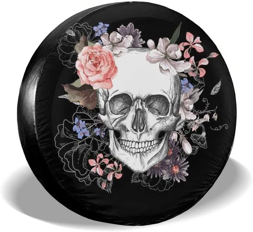 Spare Tire Cover Pink Floral Sugar Skull Flower for Car Trailer Rv Truck  Sunscreen Dustproof Corrosion Proof Wheel Cover