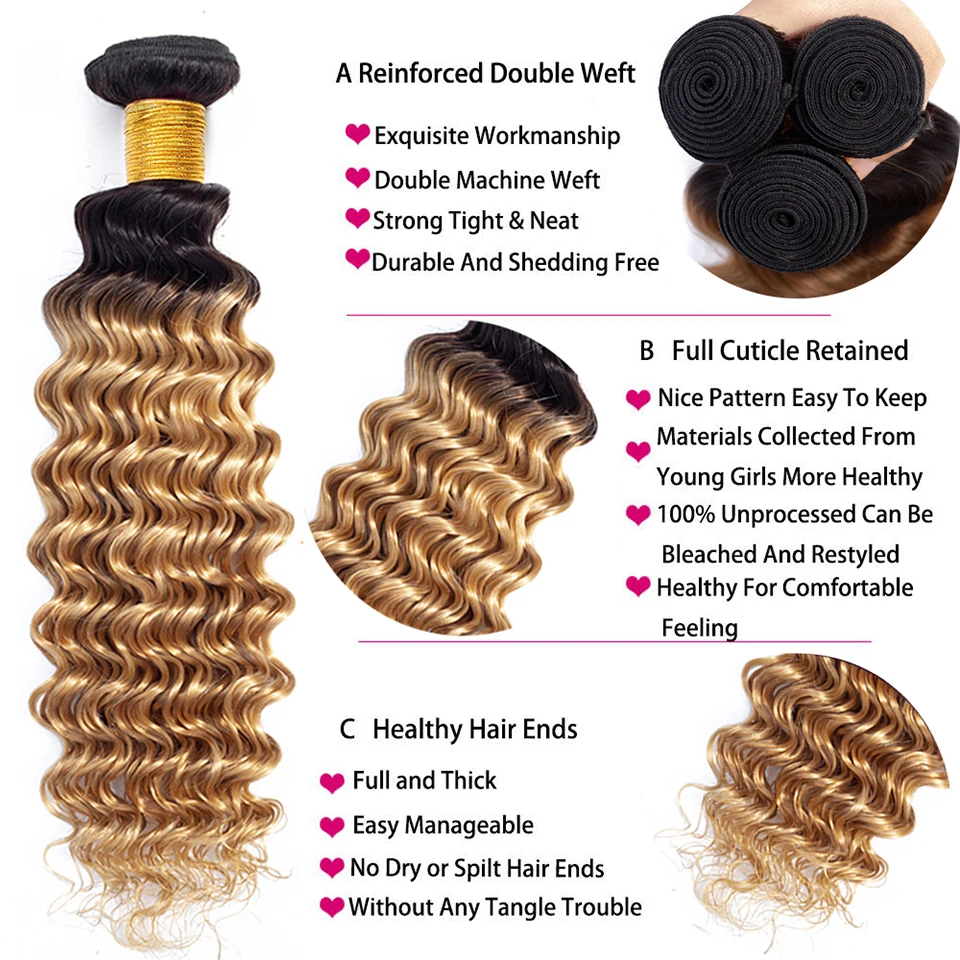 Miss Rola Hair Malaysia Deep Wave Human Hair Weavings With 4x4 Lace Closure Blonde 99J Ombre Quality Remy Hair Bundles Closures