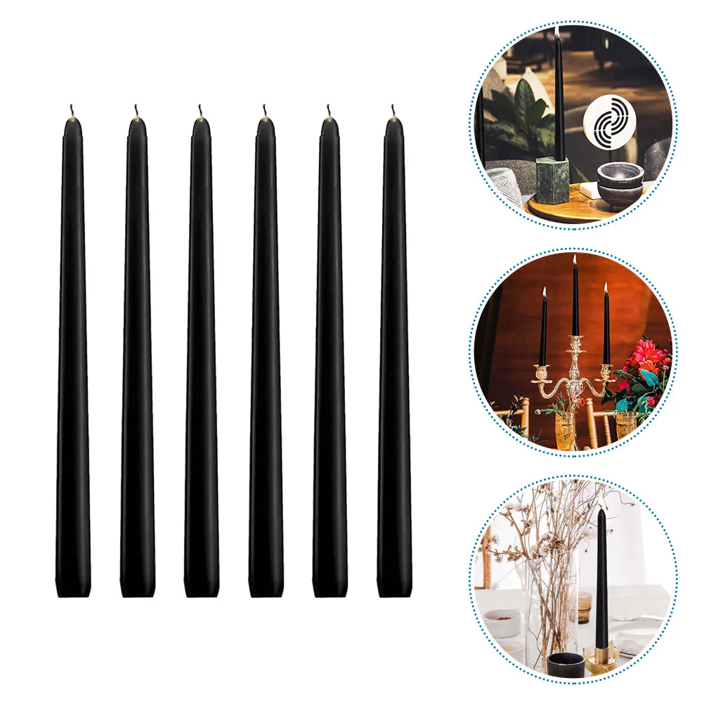 Tall Taper Black/White Wedding Decorative Taper Candles Cotton Wick Realistic Flame Long Wick Party Sails Wax