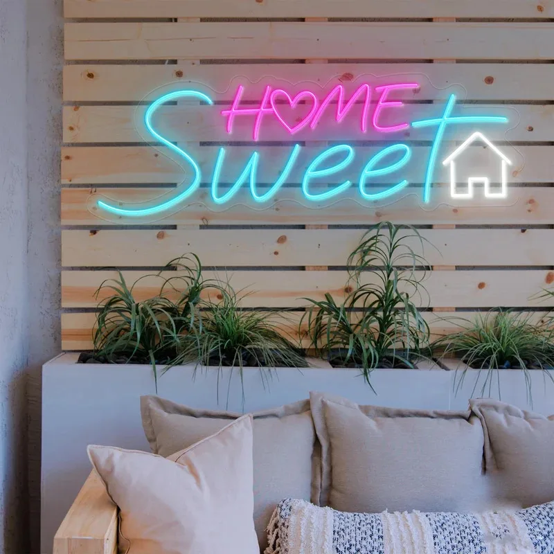 Sweet Home LED Neon Sign, Custom Wall Art Light for Bedroom Game Room, Hanging Home Decor, Personalized Housewarming Gift
