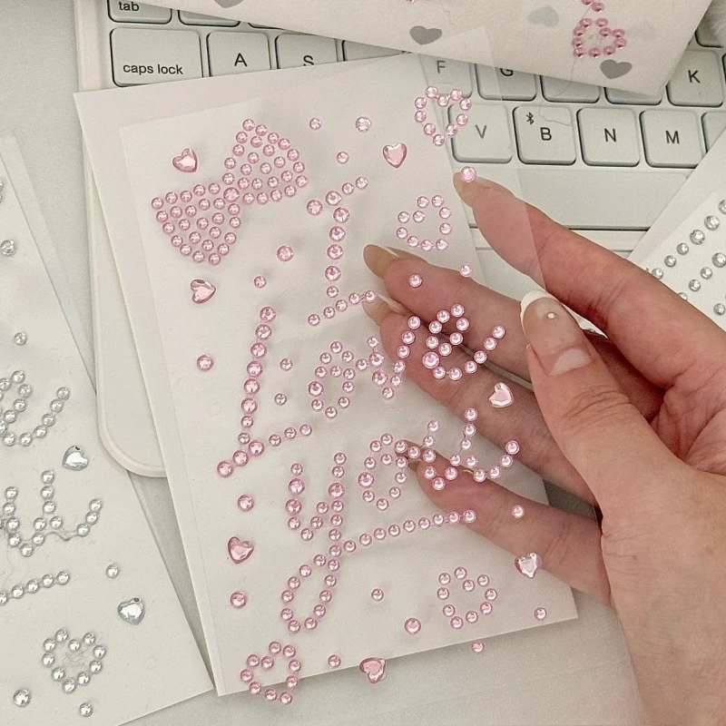 I LOVE YOU Diamond Sticker Glitter Love Heart Star Rhinestone Decals Self-Adhesive Bling for DIY Gift Packing Photocard Wrapping