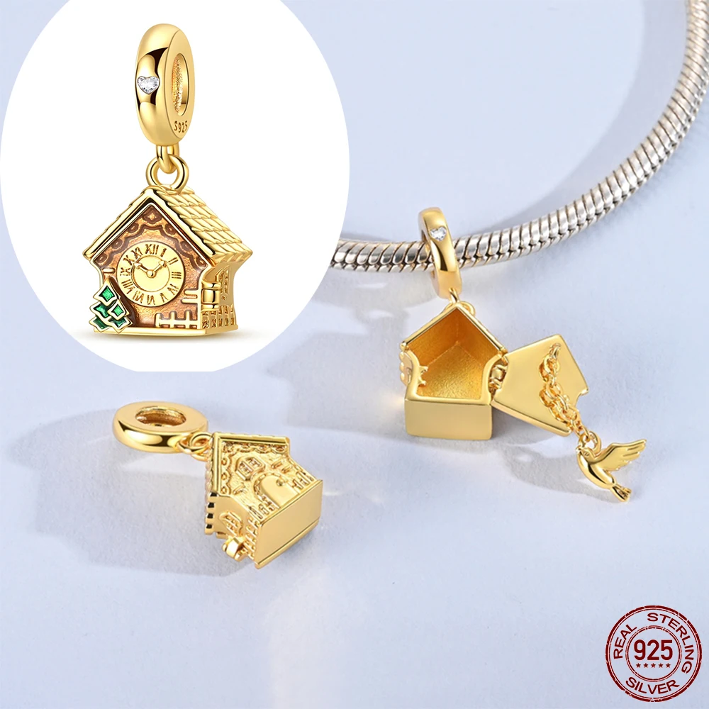Mula 1Pc Silver Plated Dangle Charms Adjustable Cuckoo Clock Pendants Fit Original Bracelet Beads DIY Fashion Jewelry