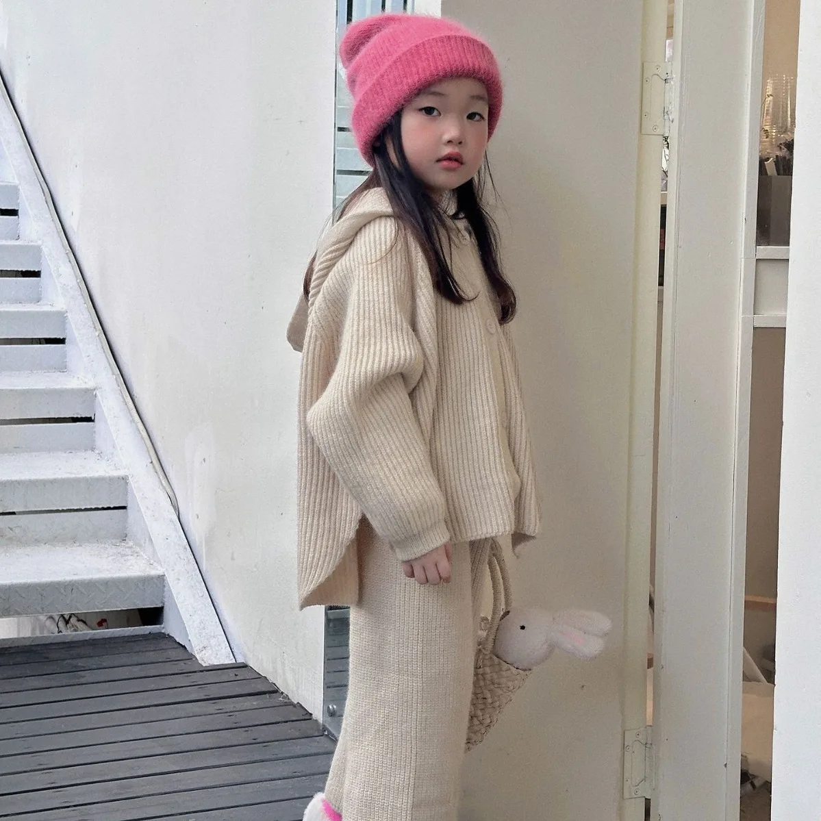 Girls' Children's Suit Autumn and Winter Korean Version Thread Coat Suit Children's Single-breasted Long-sleeved Sweater Suit