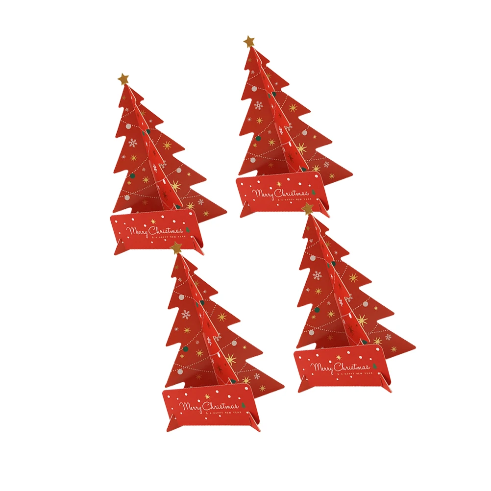 

4 set 4 Sets 3D Paper Sculpture Greeting Cards Christmas Small Tree Blessings Material Ideal Wishes Families Friends