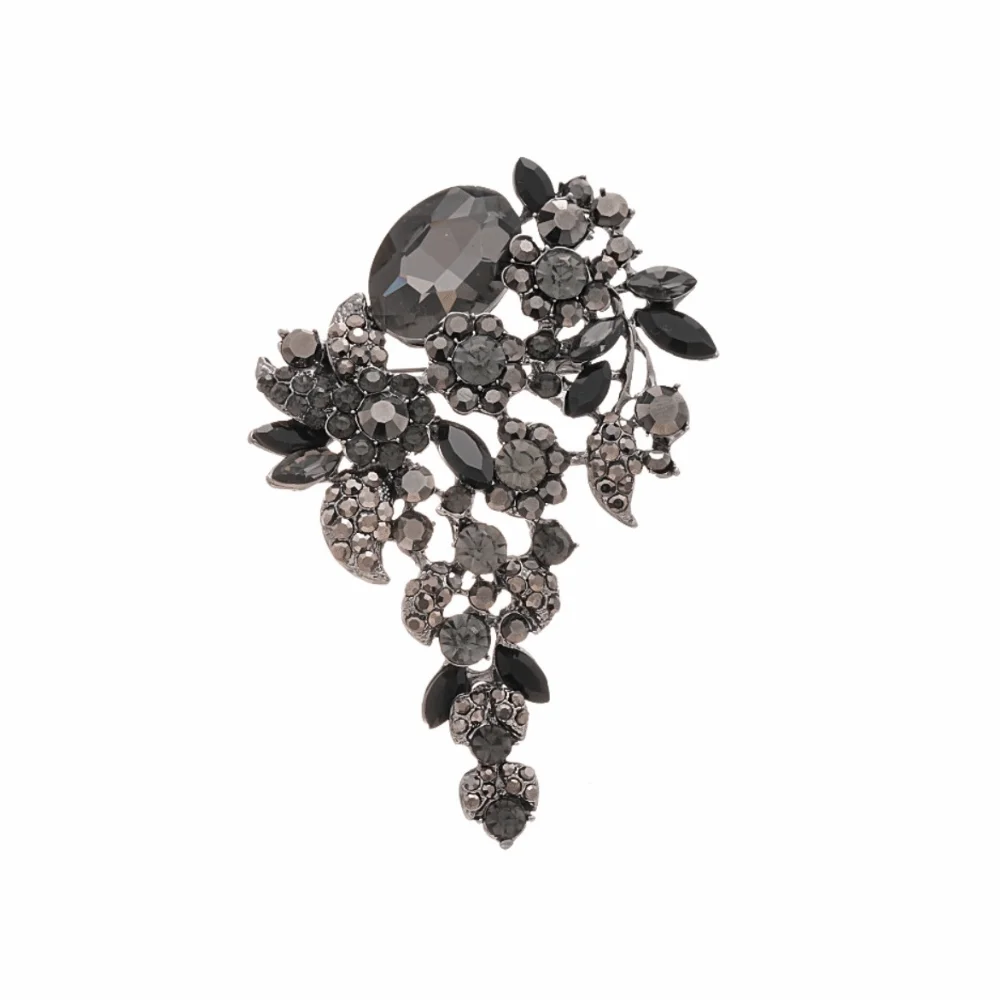 

Jewelry Accessories Rhinestone Flowers Brooch Encrusted Flowers Rhinestone Petals Leaves Brooch Badge High-end Suit Collar Pin