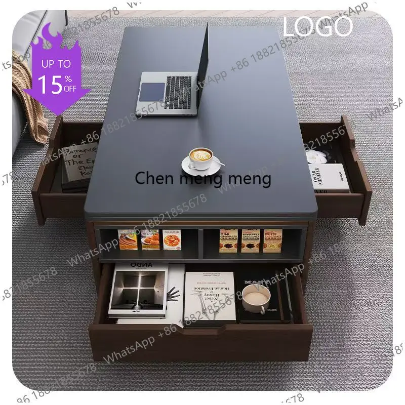 Rock slab folding coffee table lifting multi-functional dining table integrated  living room household movable with stool