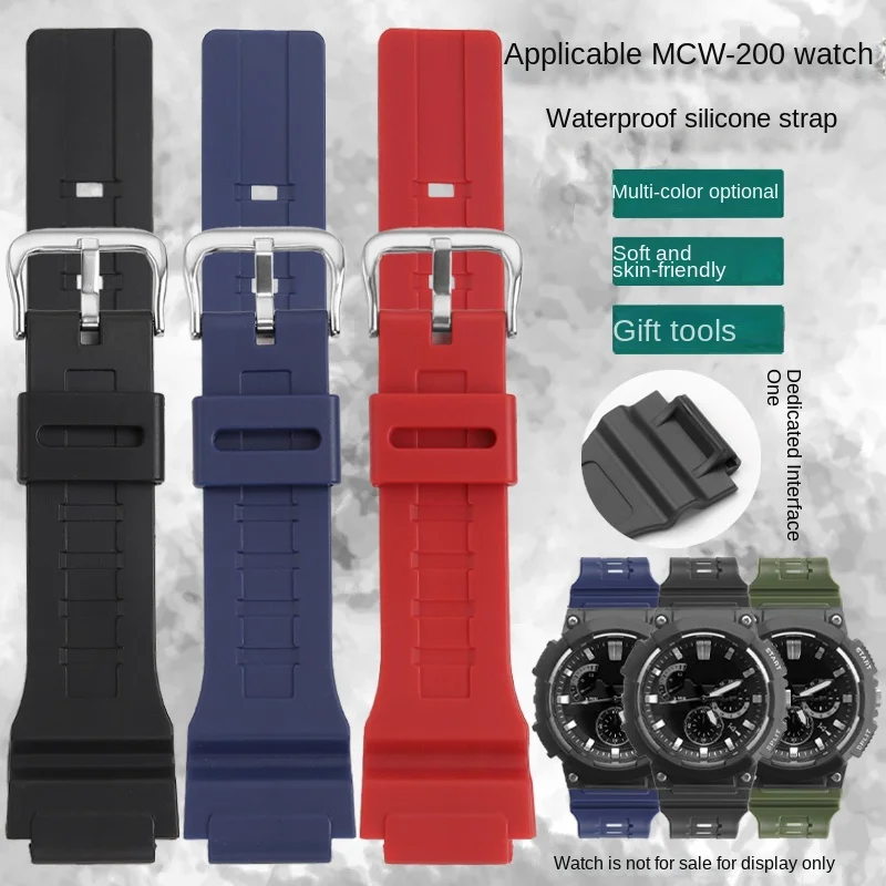 Modificado Silicone Watch Band, boca convexa, macio impermeável Watch Strap, pulseira de substituição para Casio, MCW 200, 20mm, 5940, MCW-200H