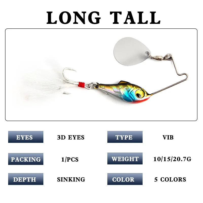 Luya Bait Sequin Long-Range Throwing Noise Composite Rotation 3D Fish Feather Three Books Blood Slot Hook Fake Bait Fishing Gear