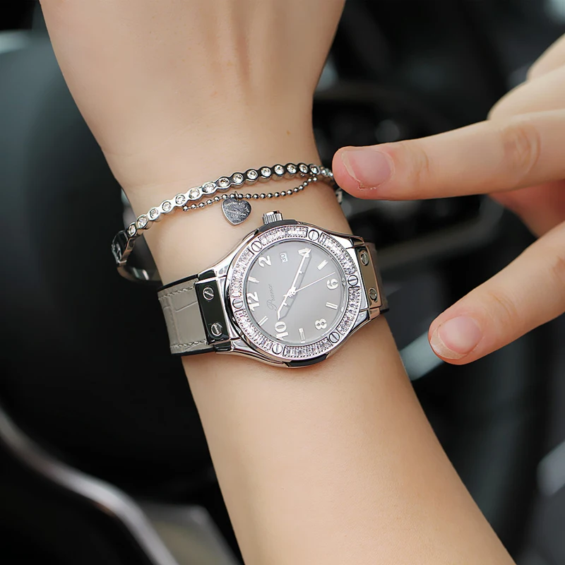 Luxury Brand Fashion Leather Strap Diamond Watches for Women Sport Digital Quartz Watch Relojes Mujer Ofertas Con Envio Gratis