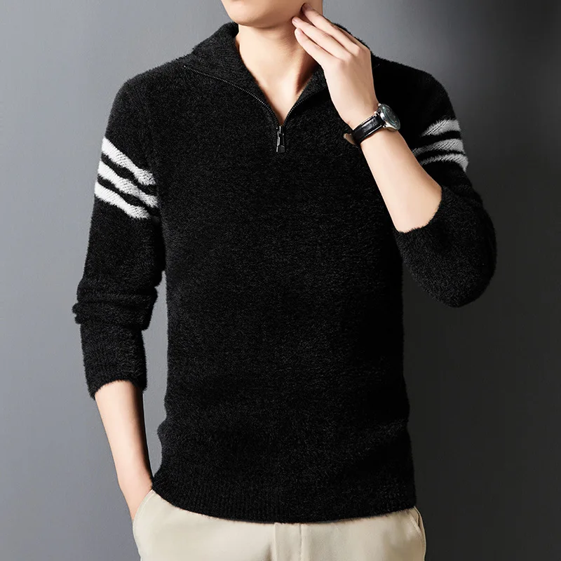 

Thickened version 2025 Autumn and Winter Men's Quarter-Zip Sweater Pure Cotton Mock Neck Knit Long Sleeve Pullover Sweater