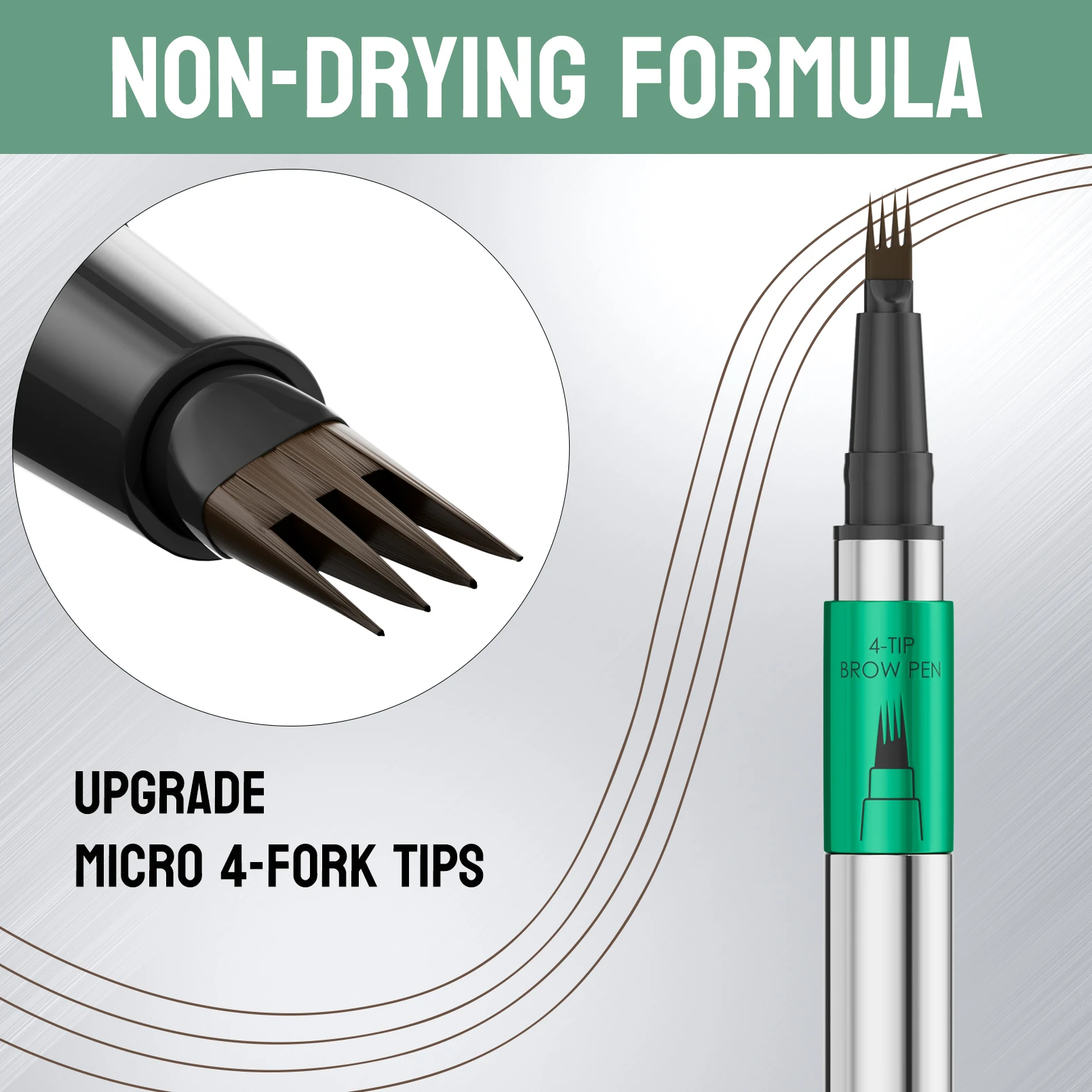 Novo lápis de sobrancelha líquido de 4 garras, marrom claro, marrom, marrom escuro, marrom preto, cinco cores disponíveis, efeito de sobrancelha natural, à prova d'água de longa duração, não manchado, adequado para iniciantes